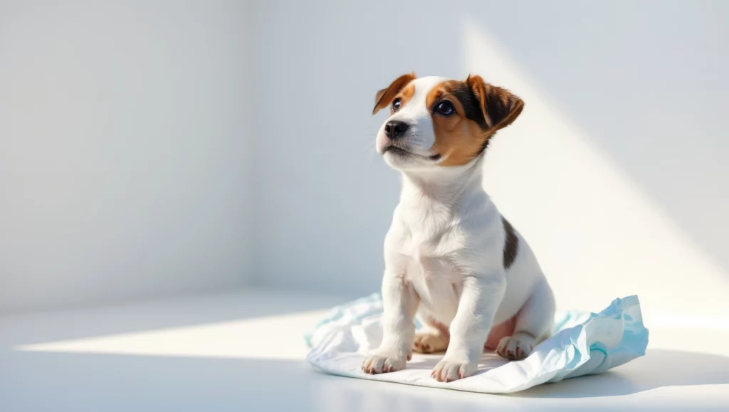 Jack Russell puppy sitting on a training pad practicing marker mastery cues at Off Leash K9 DFW in Dallas–Fort Worth, TX