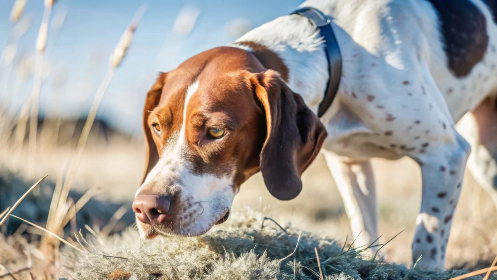 Pointer dog performing advanced scent-proficient training outdoors at Off Leash K9 DFW in Dallas–Fort Worth, TX