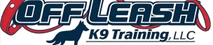 Off Leash K9 Training DFW logo featuring the company name, a dog silhouette, and the tagline "Let the bond with your K9 be UNLEASHED."
